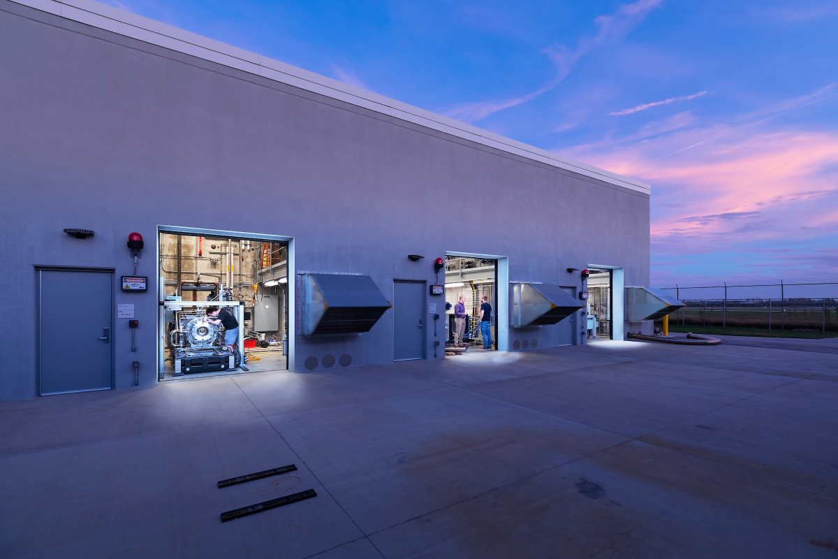 a picture of Zucrow Labs with a background of the blue sky